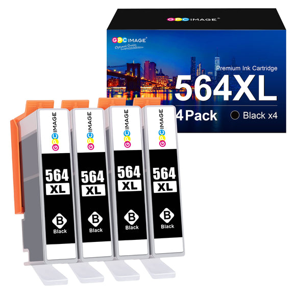 GPC Image Compatible Ink Cartridge Replacement for HP 564XL 564 XL Compatible with DeskJet 3520 3522 Officejet 4620 Photosmart 5520 6510 7520 7525 Printer (4 Black)