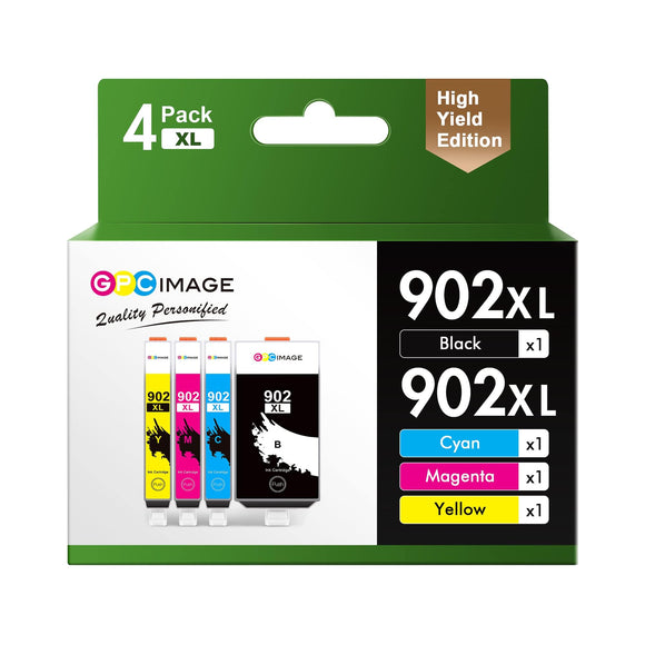 GPC Image Compatible Ink Cartridge Replacement for HP 902XL 902 Ink Cartridges to use with Officejet 6978 6968 6962 6958 6970 6950 6960 Printer Tray (Black, Cyan, Magenta, Yellow, 4 Pack)