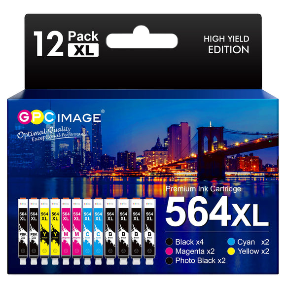 GPC Image Compatible Ink Cartridge Replacement for HP 564XL 564 XL Compatible with DeskJet 3520 3522 Officejet 4620 Photosmart 5520 7520 7525, 12 Pack