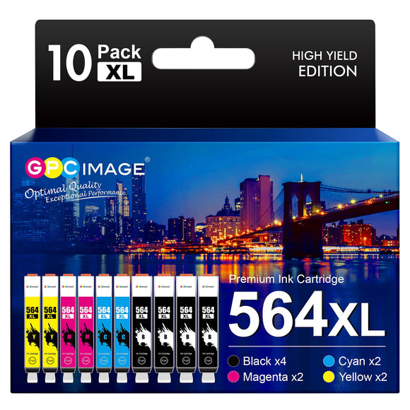 GPC Image Compatible Ink Cartridge Replacement for HP 564XL 564 XL compatible with DeskJet 3520 3522 Officejet 4620 Photosmart 5520 6510 6515 6520 7520 7525 Printer (Black Cyan Magenta Yellow,10 Pack)