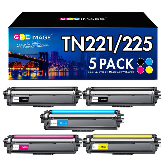 GPC Image Compatible Toner Cartridge Replacement for Brother TN221 TN225 Compatible with MFC-9130CW MFC-9340CDW MFC-9330CDW HL-3170CDW HL-3140CW Printer Tray (2 Black,1 Cyan,1 Magenta,1 Yellow)