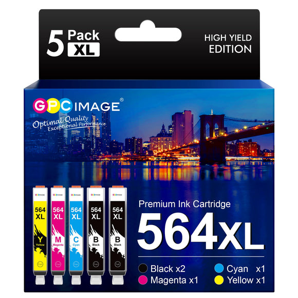 GPC Image Compatible Ink Cartridge Replacement for HP 564XL 564 XL Compatible with DeskJet 3520 3522 Officejet 4620 Photosmart 5520 6510 7520 7525 Printer (2 Black 1 Cyan 1 Magenta 1 Yellow, 5 Pack)