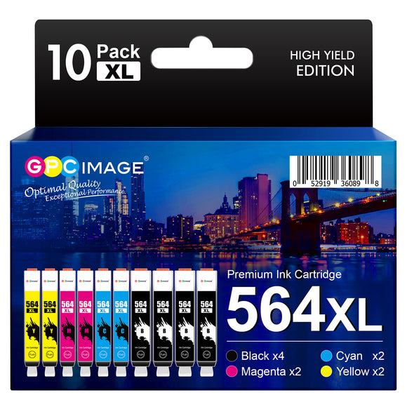 GPC Image Compatible Ink Cartridge Replacement for HP 564XL 564 XL Compatible with DeskJet 3520 3522 Officejet 4620 Photosmart 5520 6510 6520 7520 7525 Printer (Black Cyan Magenta Yellow, 10 Pack)