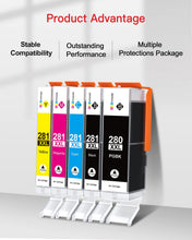 PGI-280XXL CLI-281XXL 5 Pack Compatible 280 281 Ink Cartridge Replacement for Canon 281 Ink cartridges Canon 280 Ink Use to PIXMA TS6120 TR7520 TR8520 TR8500 TR8600 TR8620 TS6220 TS9120 (5 Pack)