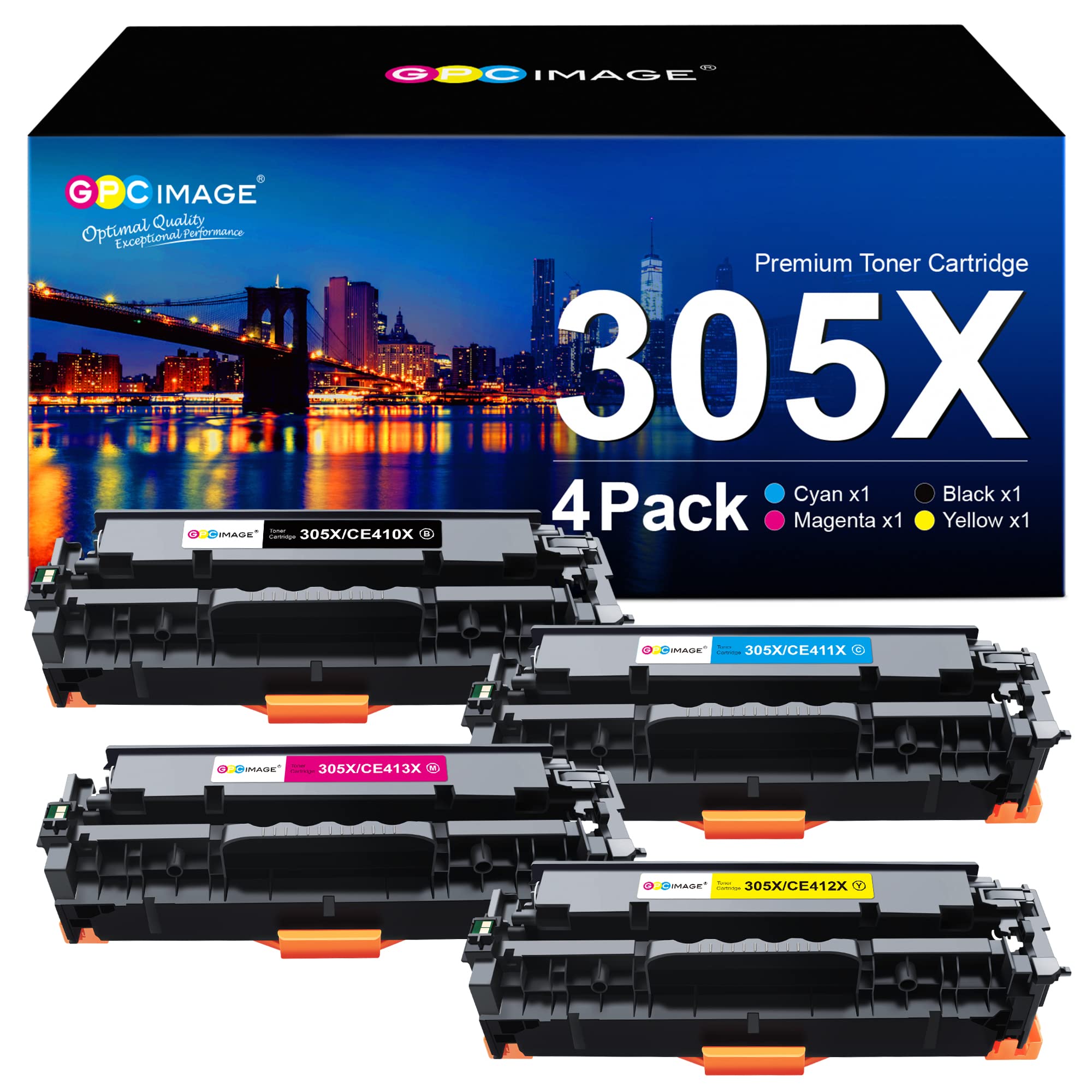 GPC Image Remanufactured Toner Cartridge Replacement for HP 305X 305A CE410X Compatible with Laserjet Pro 400 Color M451dw M451dn M451nw MFP M475dw M475dn M375nw Printer(Black, Cyan, Magenta, Yellow)
