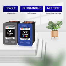 Remanufactured Ink Cartridges for HP 56 & 57 C6656AN C6657A 56 57 Ink to use with Deskjet 5650 5550 5150, Photosmart 7350 7260 7450 7550, PSC 2210 Printer (1 Black,1 Tri-Color, 2-Pack)